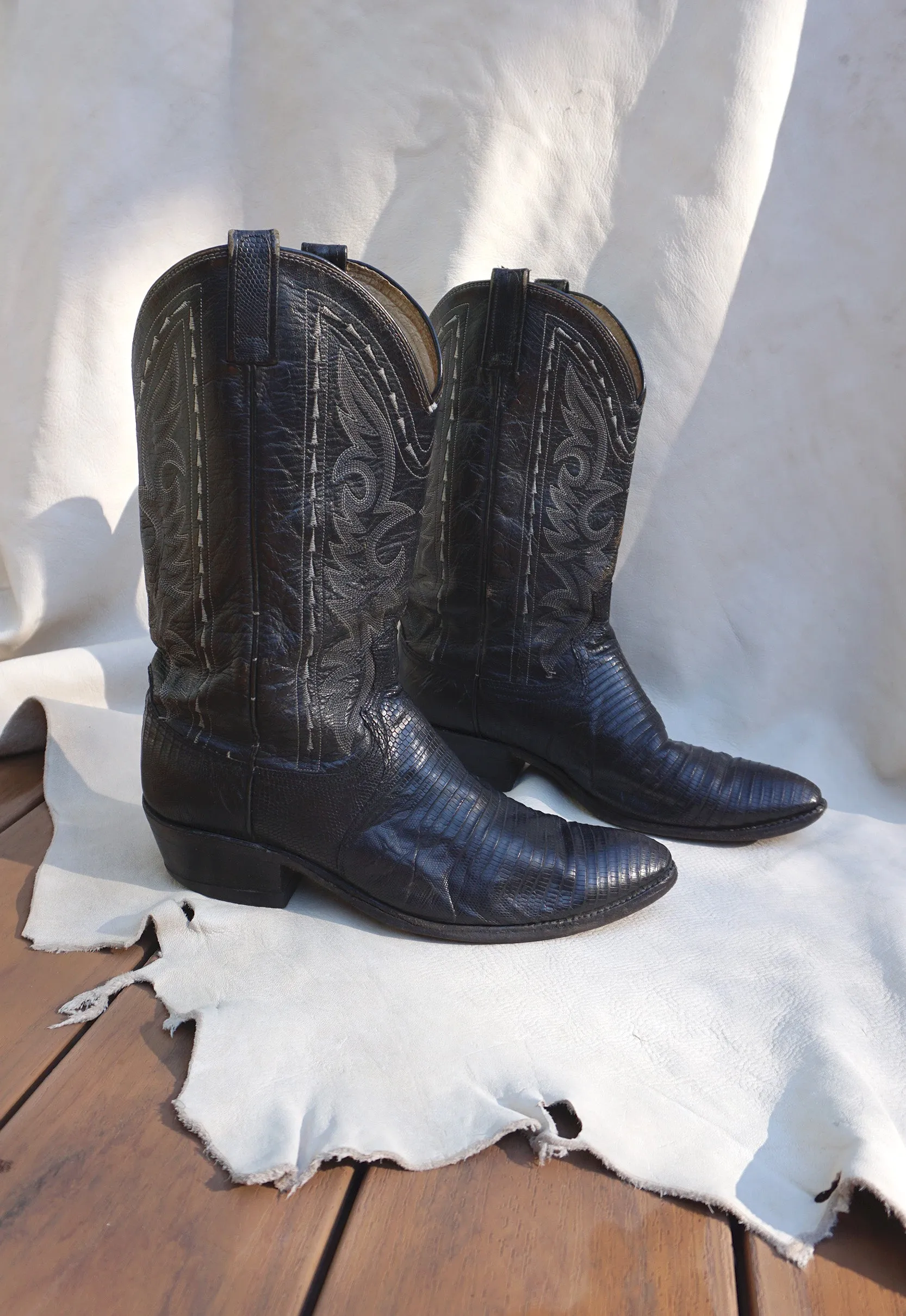 Vintage Black Dan Post Cowboy Boots Men's Size 10D