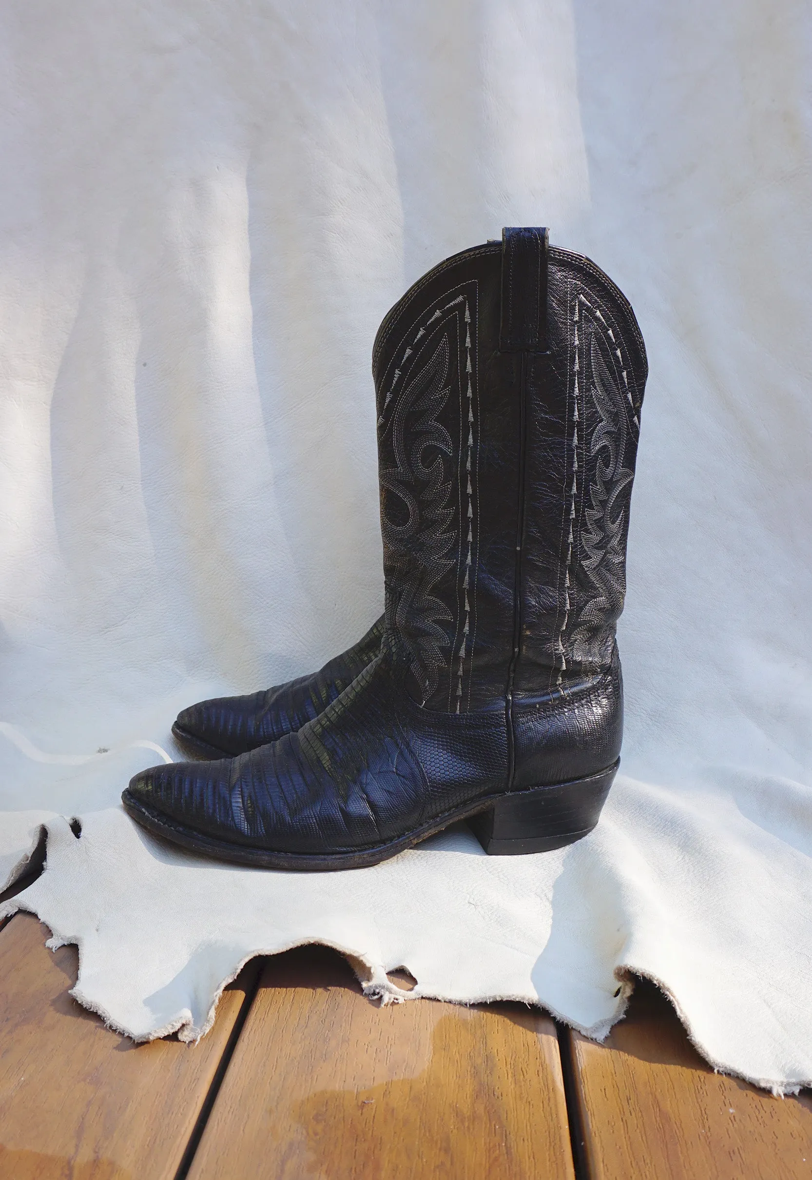 Vintage Black Dan Post Cowboy Boots Men's Size 10D