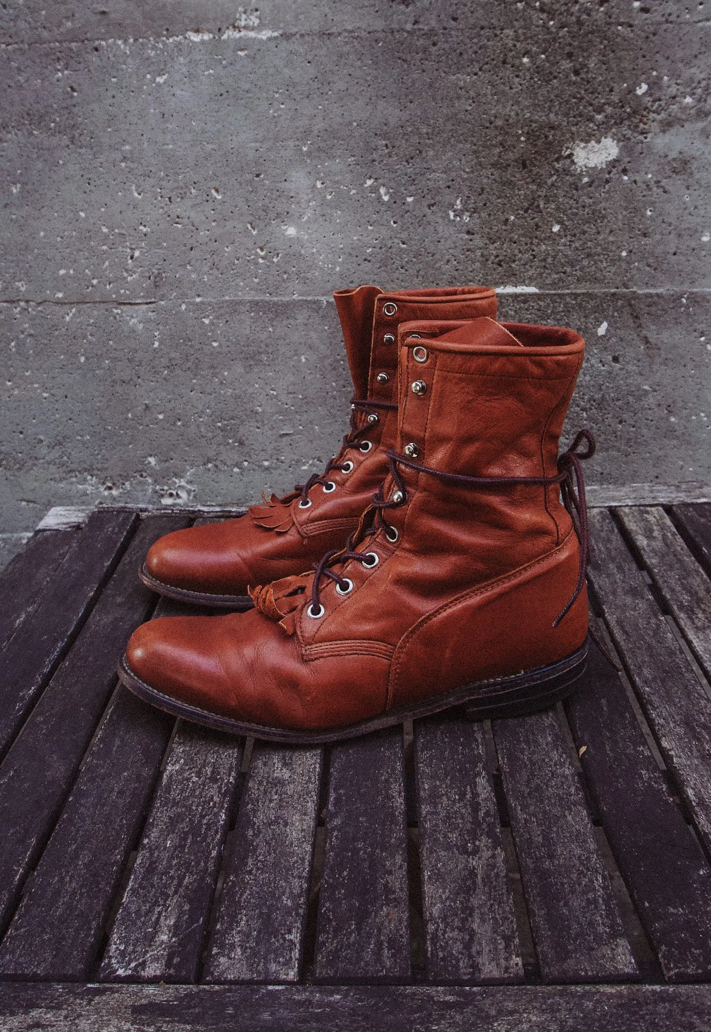 Vintage Buttery Brandy Leather Lace Up Kiltie Boots Women's Sz. 10