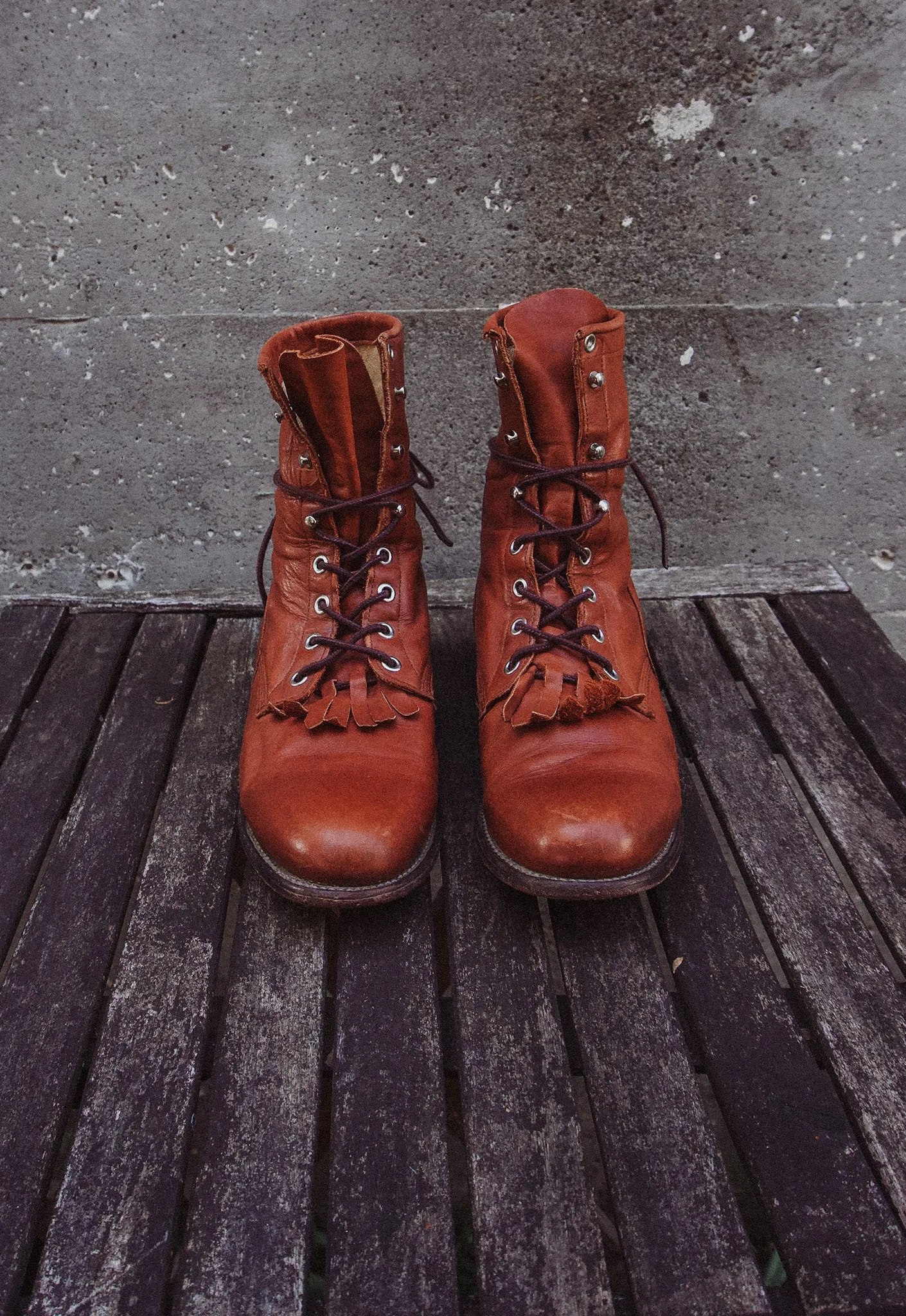 Vintage Buttery Brandy Leather Lace Up Kiltie Boots Women's Sz. 10