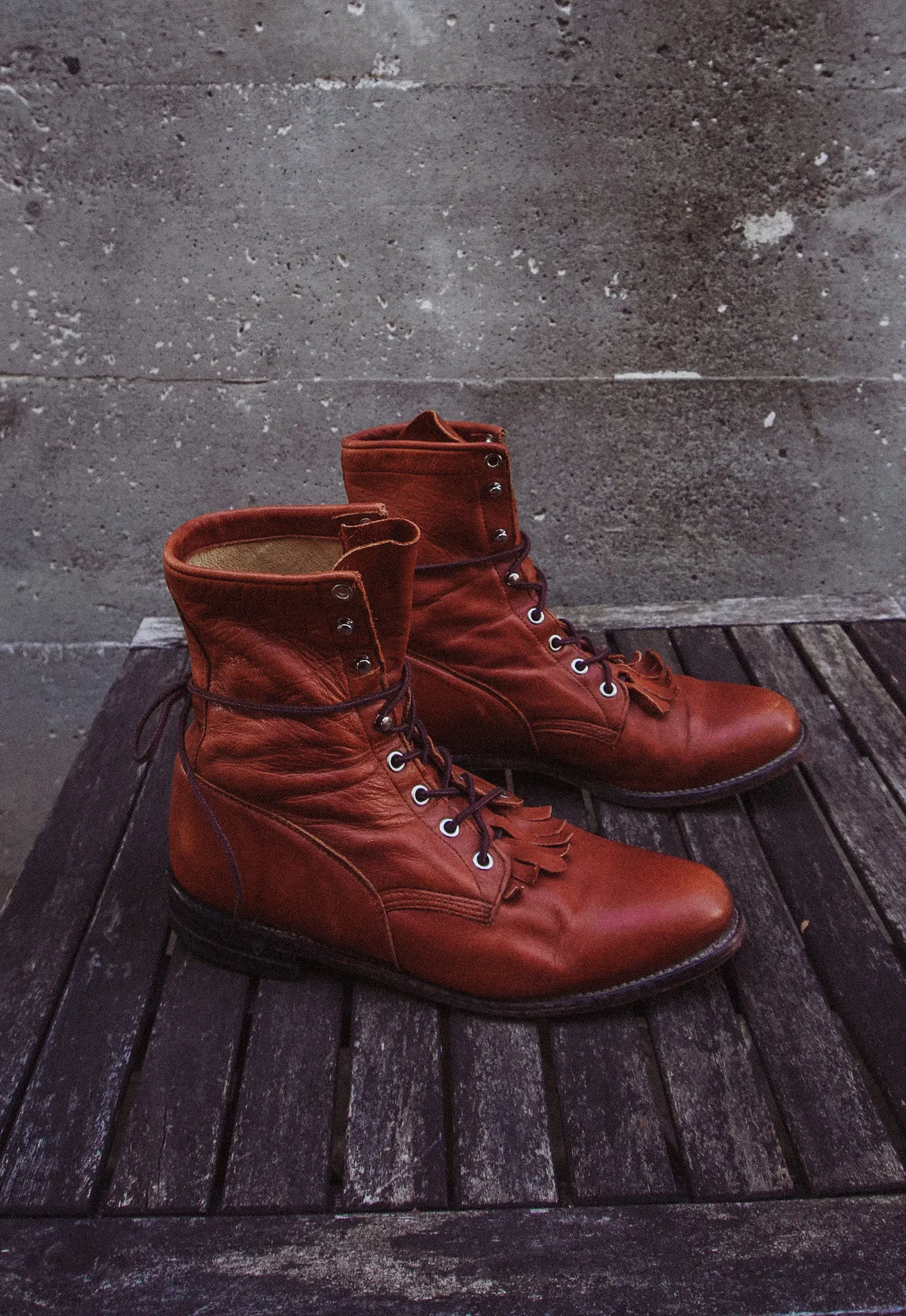 Vintage Buttery Brandy Leather Lace Up Kiltie Boots Women's Sz. 10