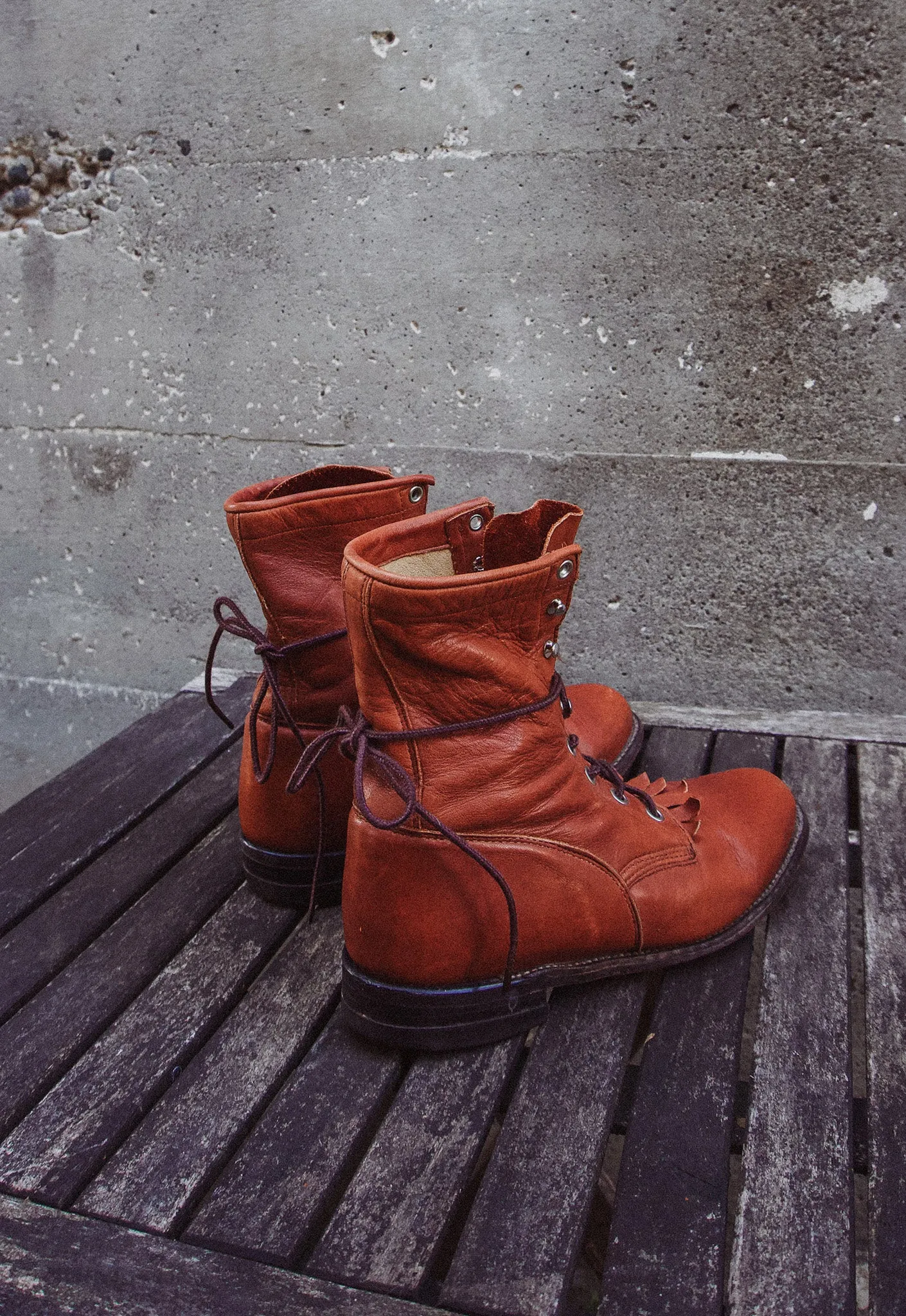 Vintage Buttery Brandy Leather Lace Up Kiltie Boots Women's Sz. 10