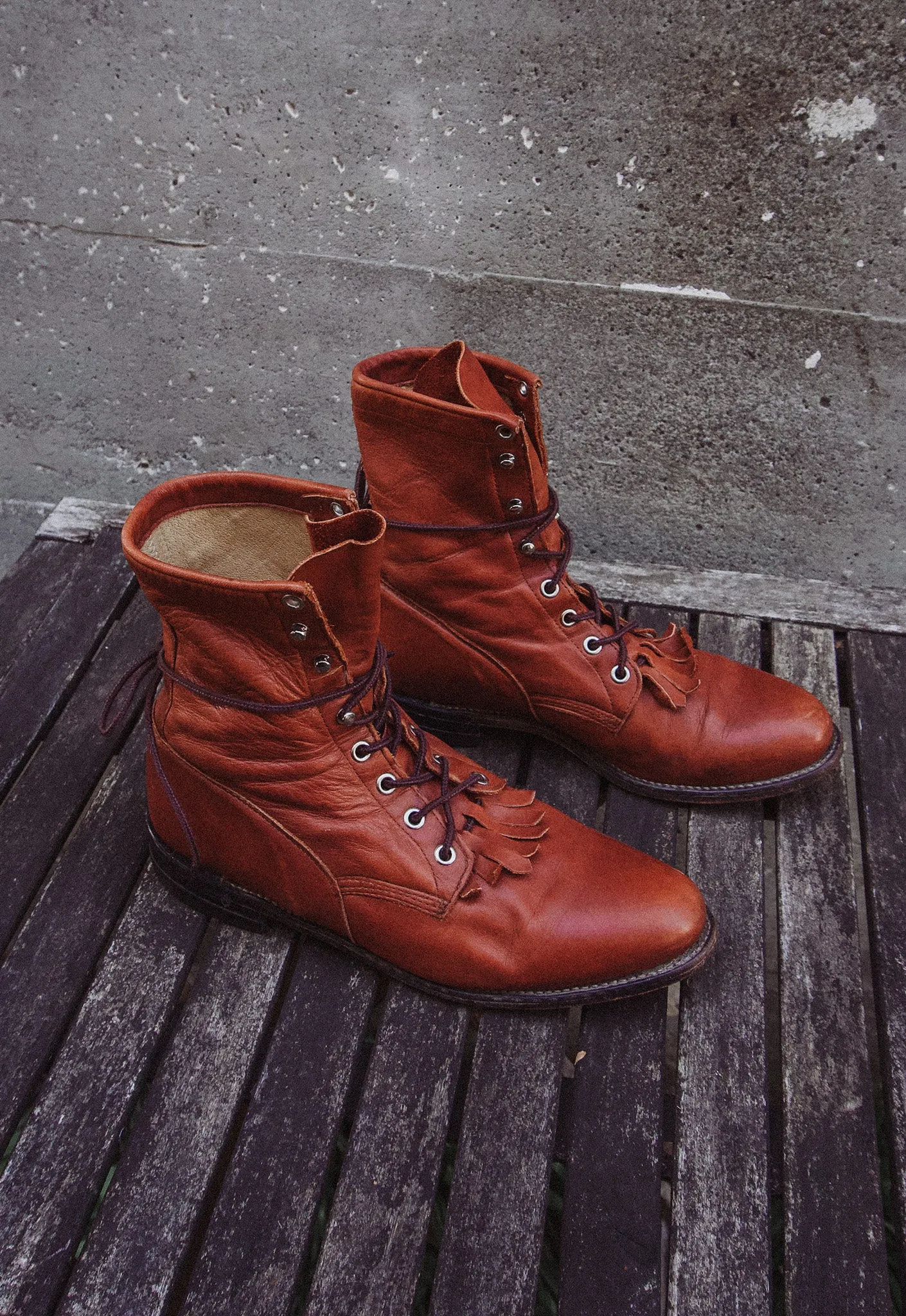 Vintage Buttery Brandy Leather Lace Up Kiltie Boots Women's Sz. 10