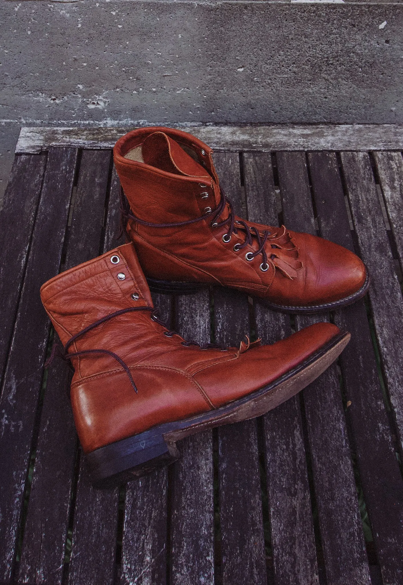 Vintage Buttery Brandy Leather Lace Up Kiltie Boots Women's Sz. 10