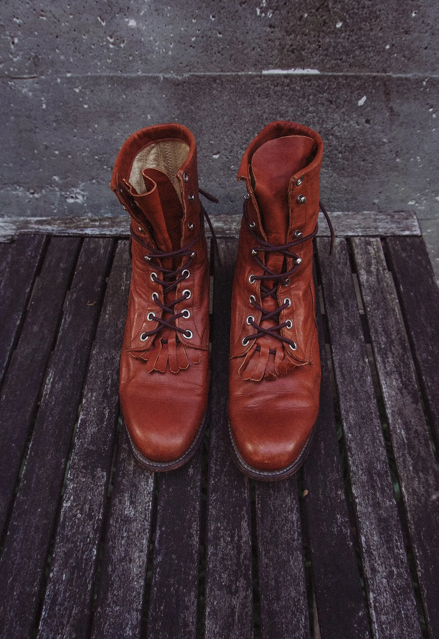 Vintage Buttery Brandy Leather Lace Up Kiltie Boots Women's Sz. 10