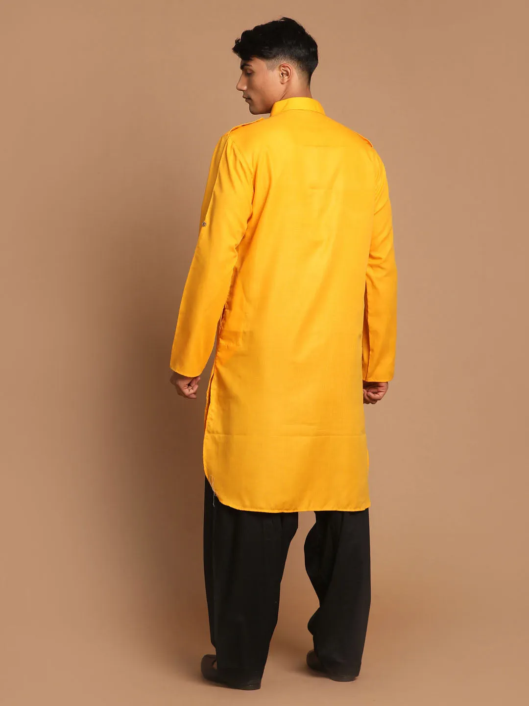 VM By VASTRAMAY Men's Mustard Cotton Blend Pathani Suit Set