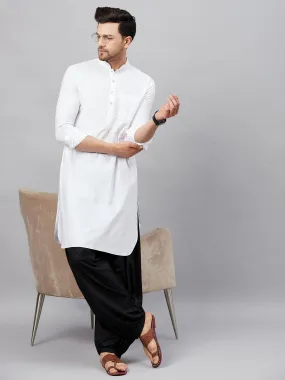 VM BY VASTRAMAY Men's White Cotton Blend Pathani Suit Set