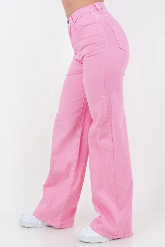 Wide Leg Jean in Bubble Gum Pink