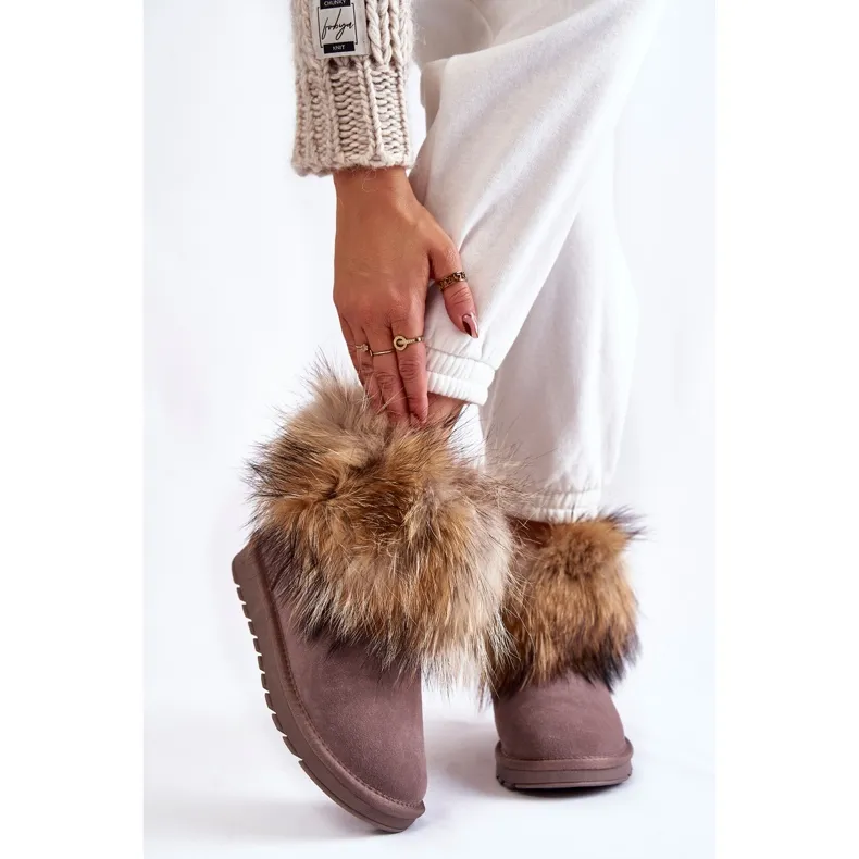 Women's Suede Snow Boots With Fur Gray Alexa beige