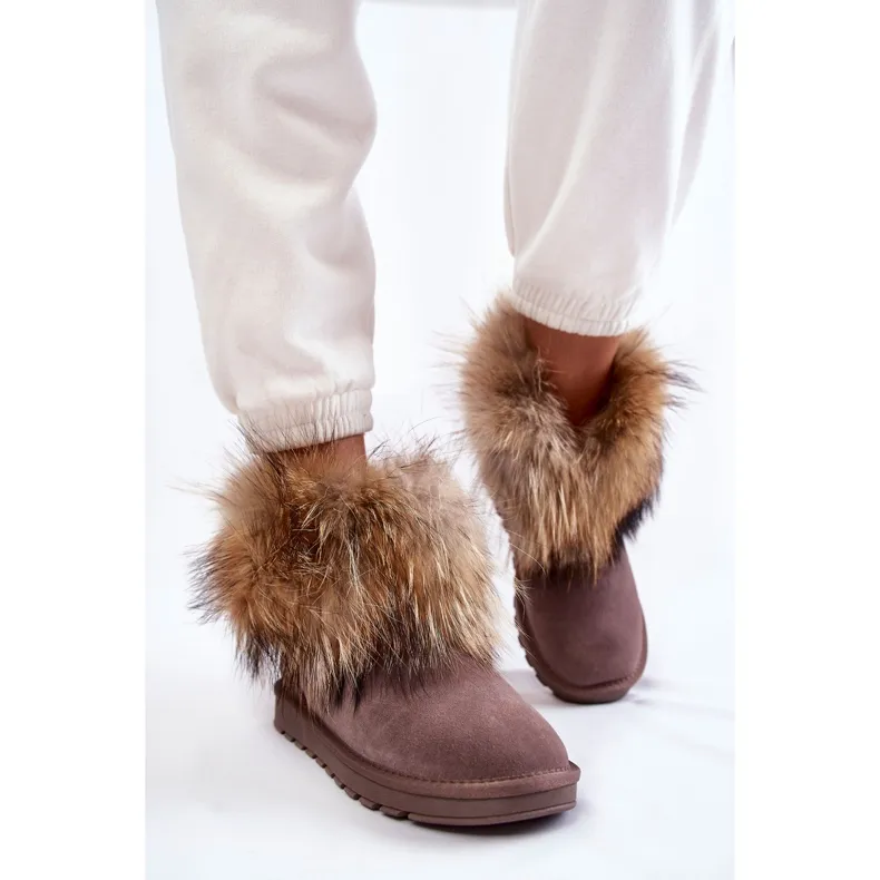 Women's Suede Snow Boots With Fur Gray Alexa beige