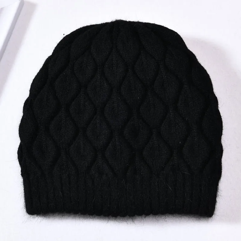 Women's Casual Winter Wool Fur Angora Knitted Fashion Ball Beanie Hat