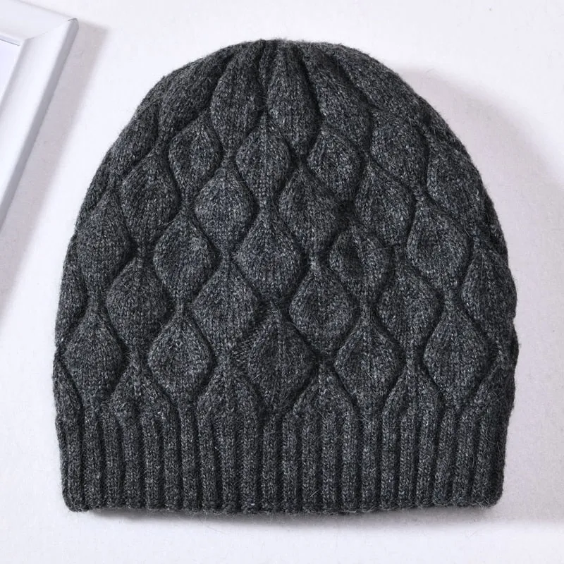 Women's Casual Winter Wool Fur Angora Knitted Fashion Ball Beanie Hat