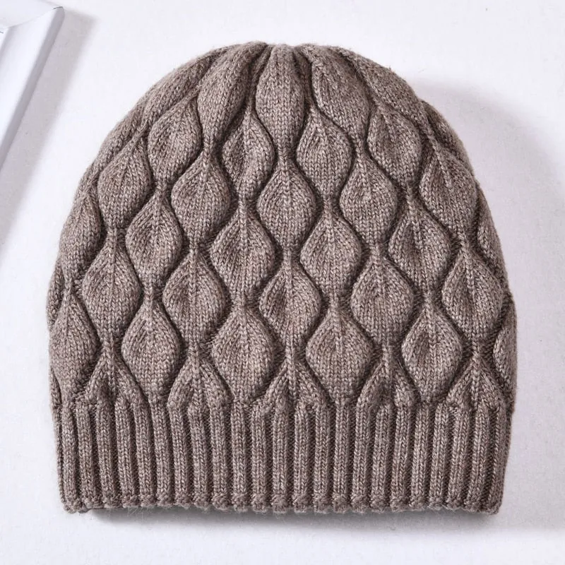 Women's Casual Winter Wool Fur Angora Knitted Fashion Ball Beanie Hat