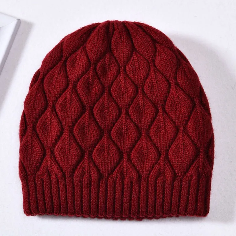 Women's Casual Winter Wool Fur Angora Knitted Fashion Ball Beanie Hat