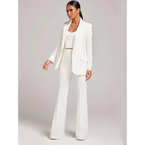 Women's Diamond Decor Single Button Blazer Flare Pants Two-Piece Suit