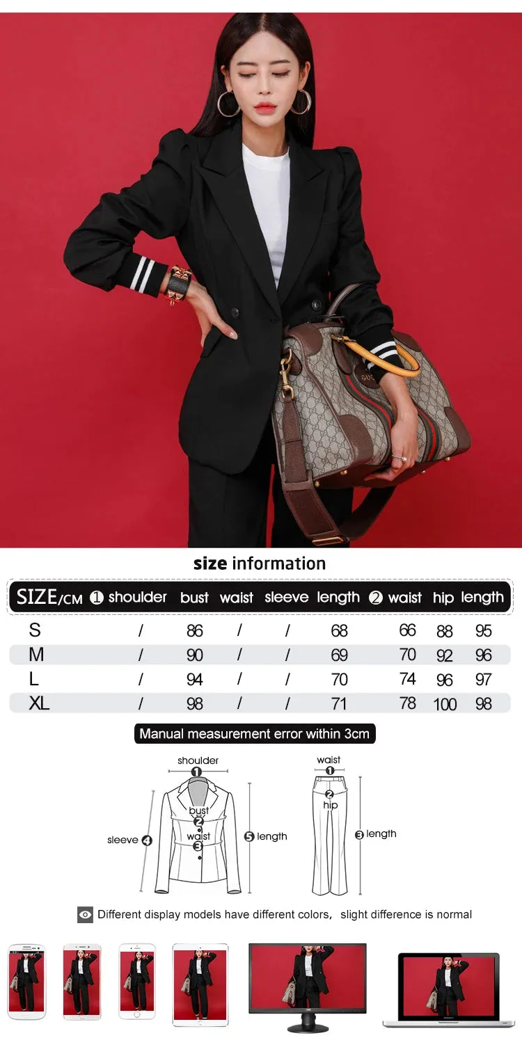 Women's Fashion Notched Collar Blazer Mid Waist Pants Two Piece Suit