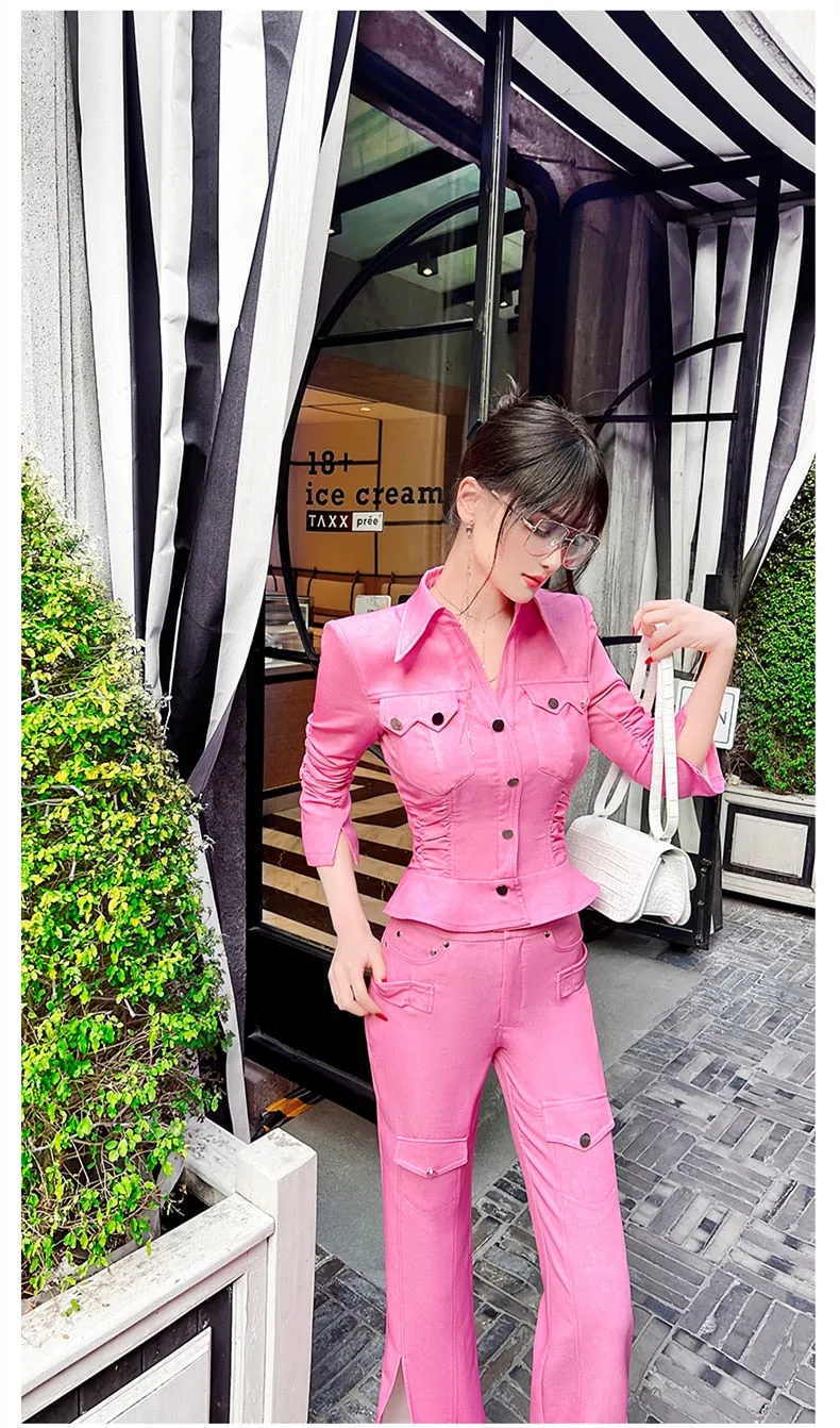 Women's Fashion Office Casual Non-Stretch Slim Fit Two Piece Suit