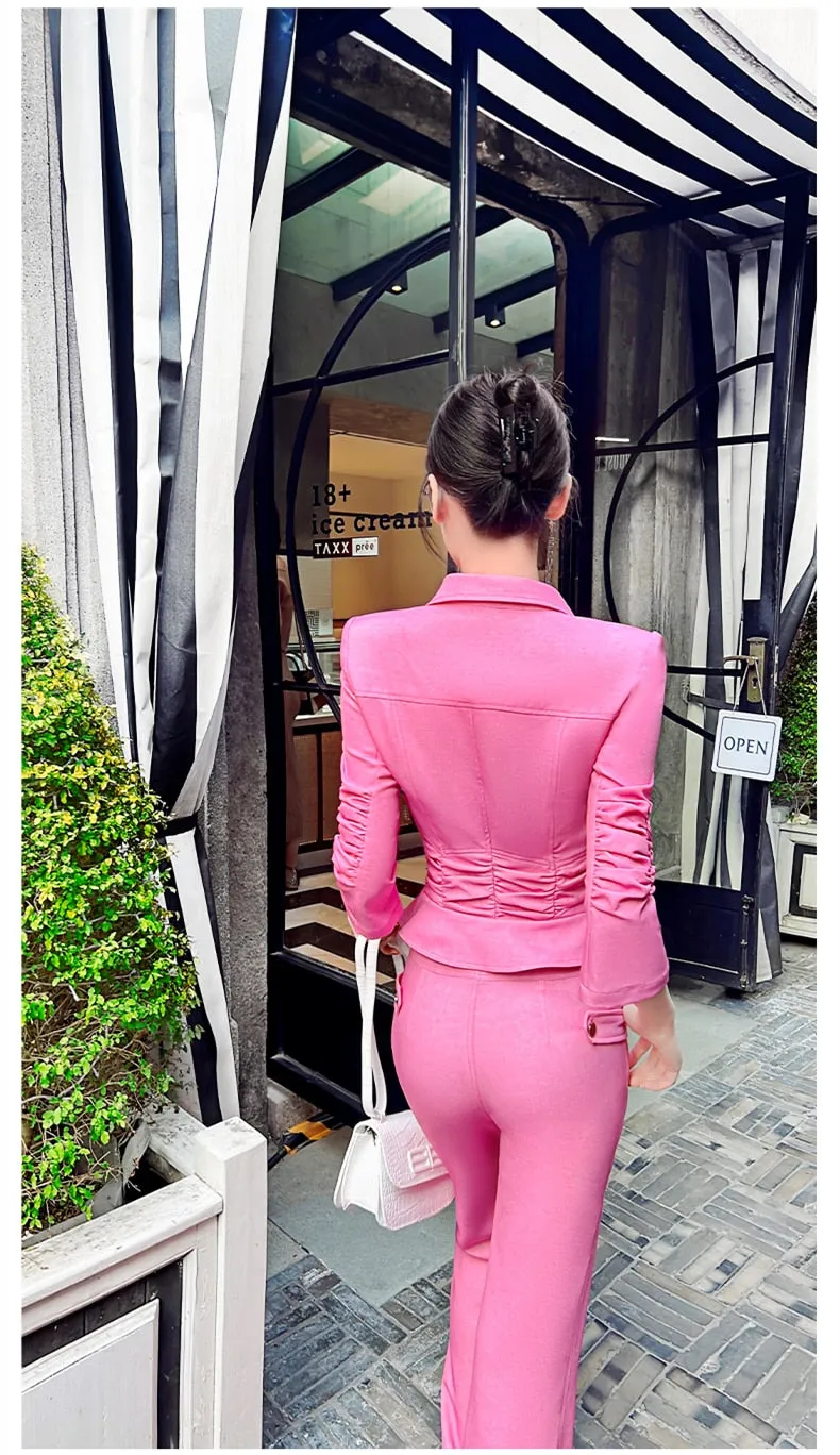 Women's Fashion Office Casual Non-Stretch Slim Fit Two Piece Suit