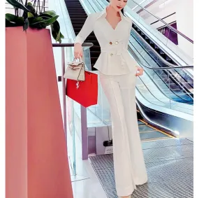 Women's Fashion Office Casual Slim Fit Long Sleeve Two Piece Suit