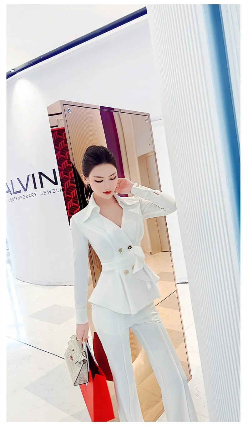 Women's Fashion Office Casual Slim Fit Long Sleeve Two Piece Suit