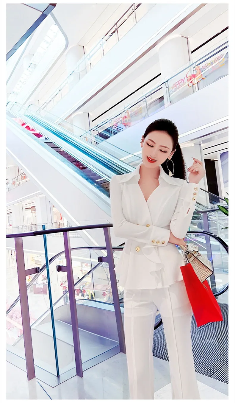 Women's Fashion Office Casual Slim Fit Long Sleeve Two Piece Suit