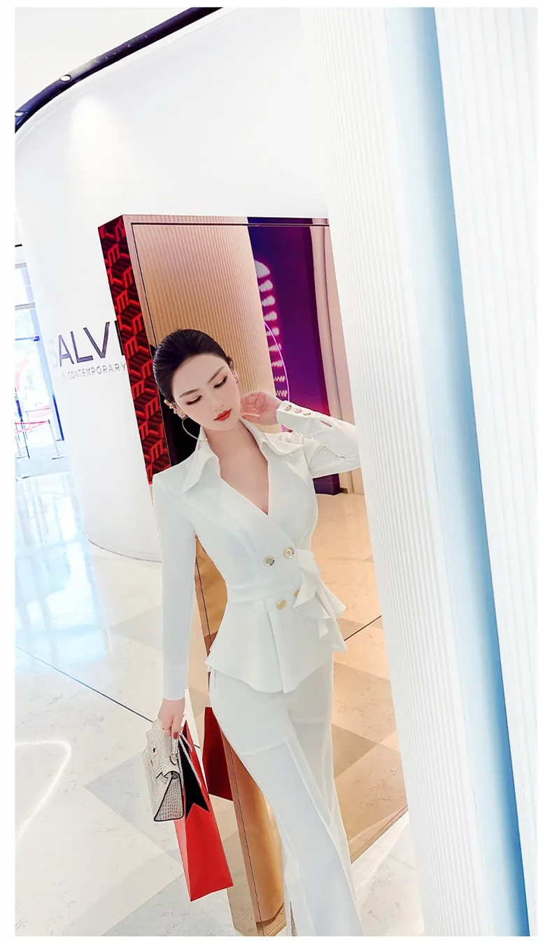 Women's Fashion Office Casual Slim Fit Long Sleeve Two Piece Suit