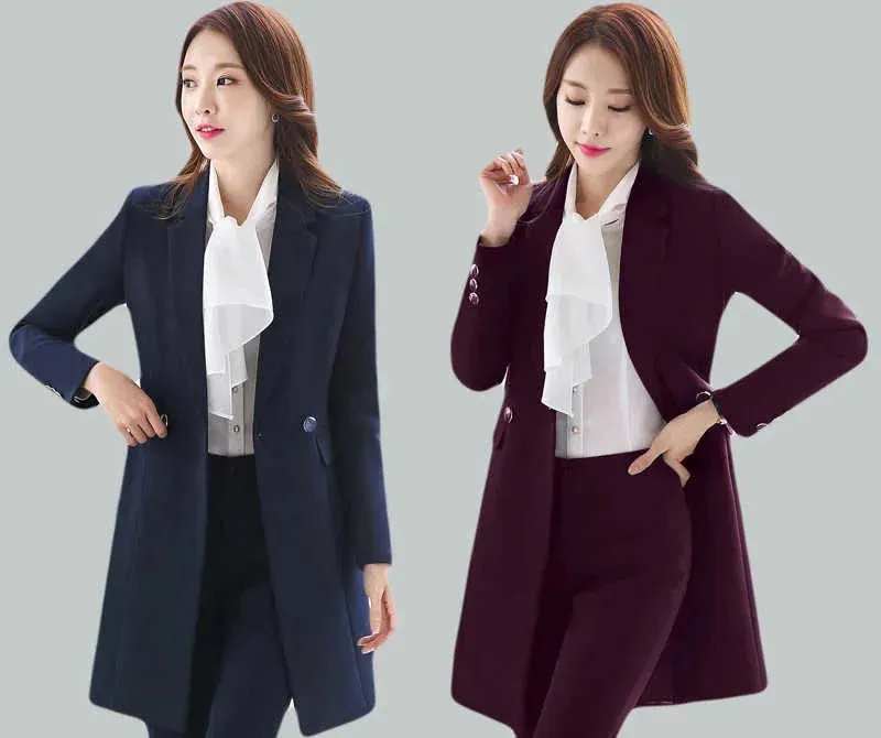 Women's Navy Blue Winter Formal Business Vest Blazer Skirt 3pcs Suit