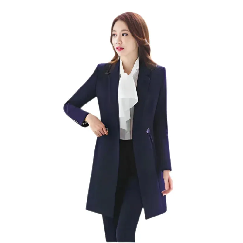 Women's Navy Blue Winter Formal Business Vest Blazer Skirt 3pcs Suit