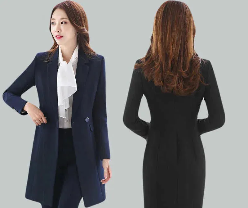 Women's Navy Blue Winter Formal Business Vest Blazer Skirt 3pcs Suit