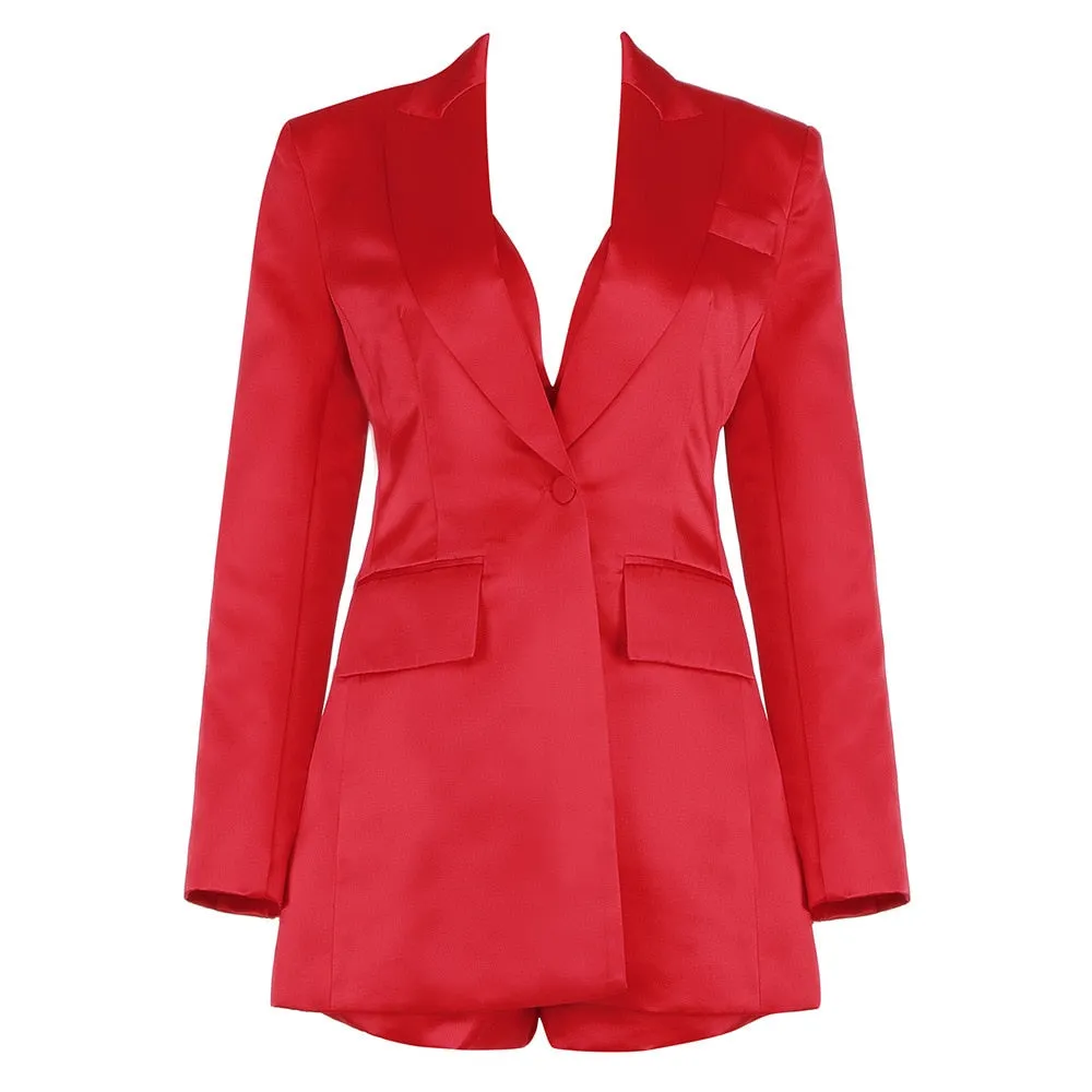 Women's Single Button Blazer High Waist Mini Skirt Three Piece Suit