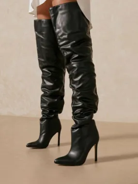 Women's Slouch Boots Pointy Toe Stiletto Heel Wide Thigh High Boots