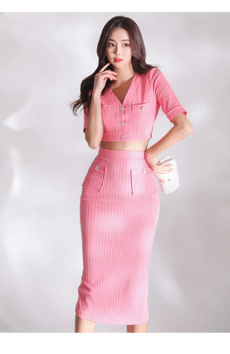 Women's Summer Casual Solid Short Sleeves Mid Calf Two Piece Suit