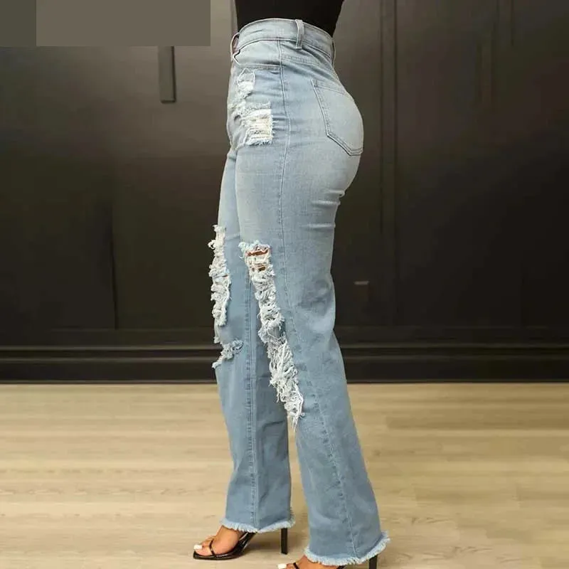 Women's Vintage High Waist Ripped Straight Leg Streetwear Jeans