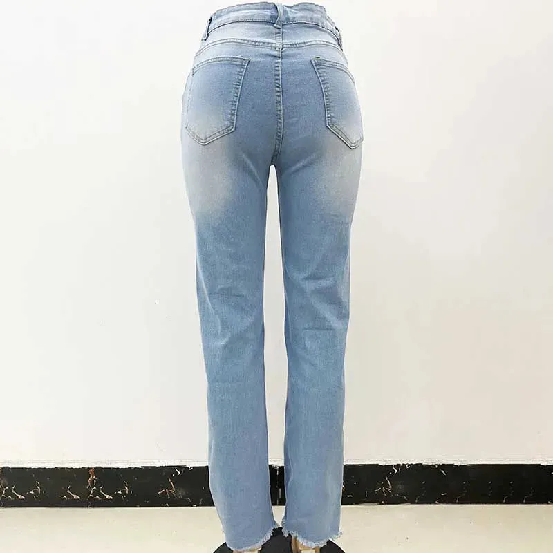 Women's Vintage High Waist Ripped Straight Leg Streetwear Jeans