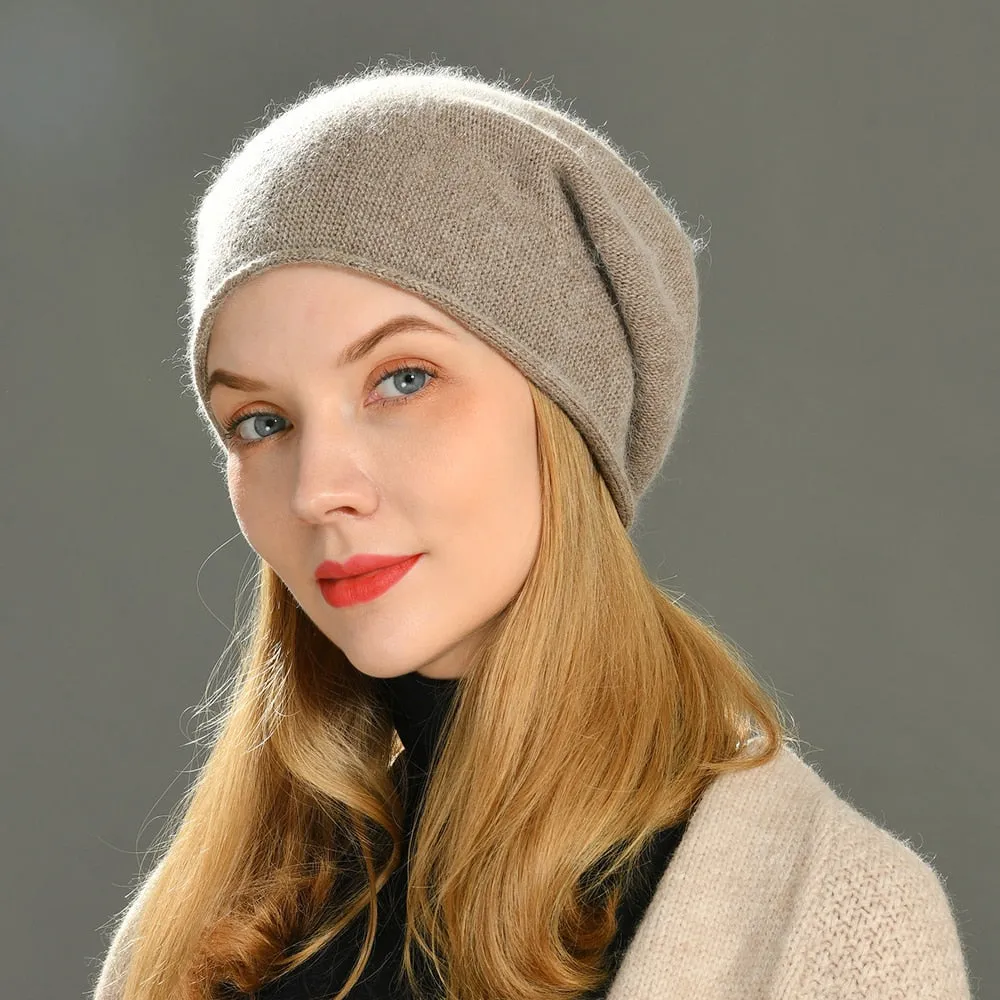 Women's Winter Fashion Cashmere Wool Knitted Warm Beanie Cap