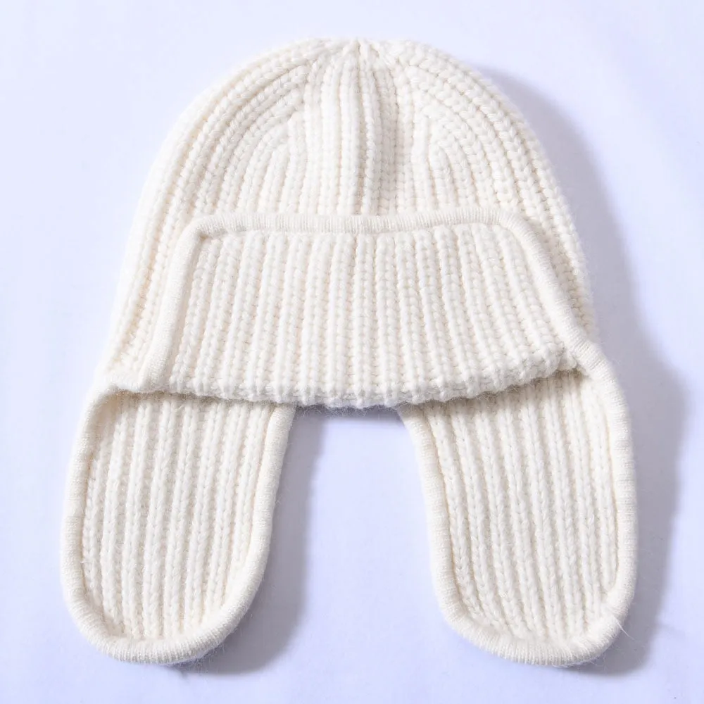 Women's Winter Solid Color Thick Cashmere Beanie Hat with Earflaps