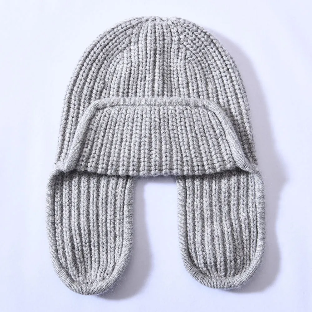 Women's Winter Solid Color Thick Cashmere Beanie Hat with Earflaps