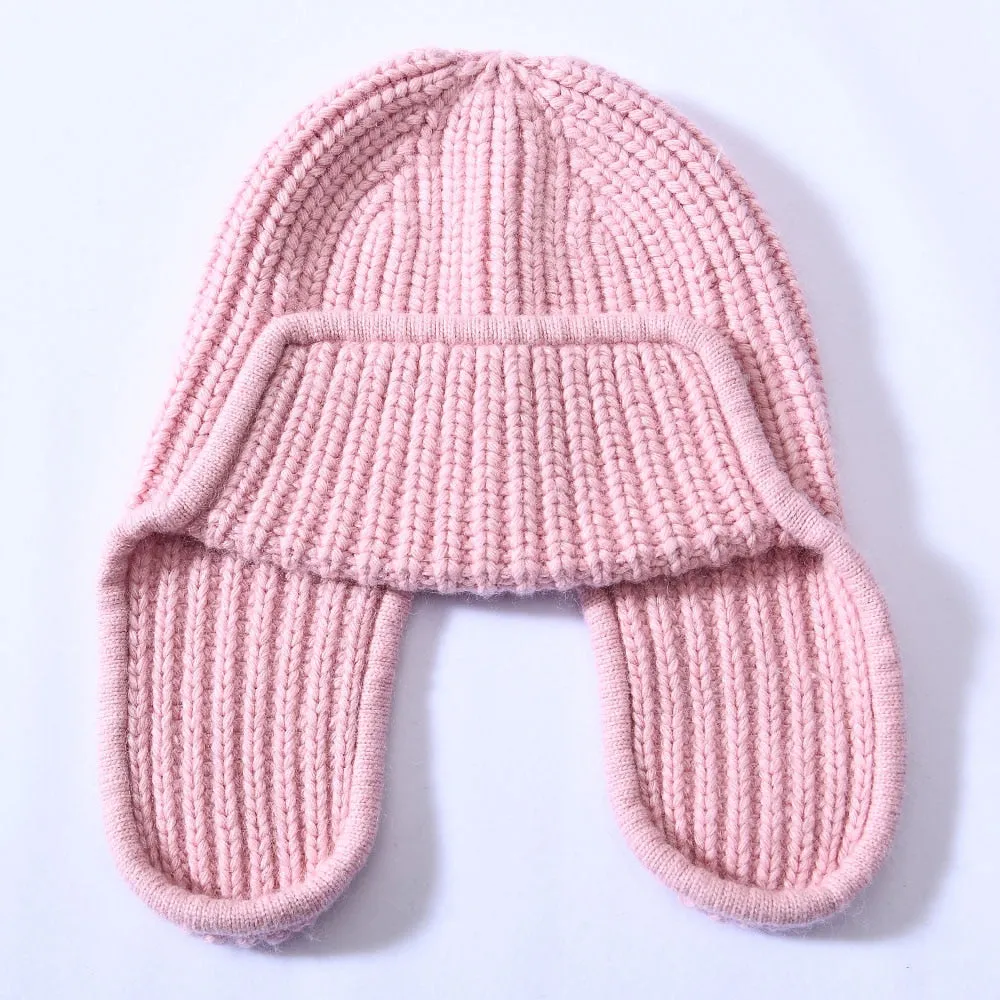 Women's Winter Solid Color Thick Cashmere Beanie Hat with Earflaps