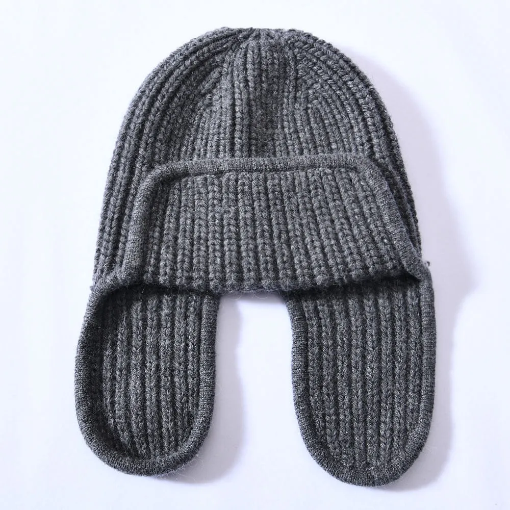 Women's Winter Solid Color Thick Cashmere Beanie Hat with Earflaps