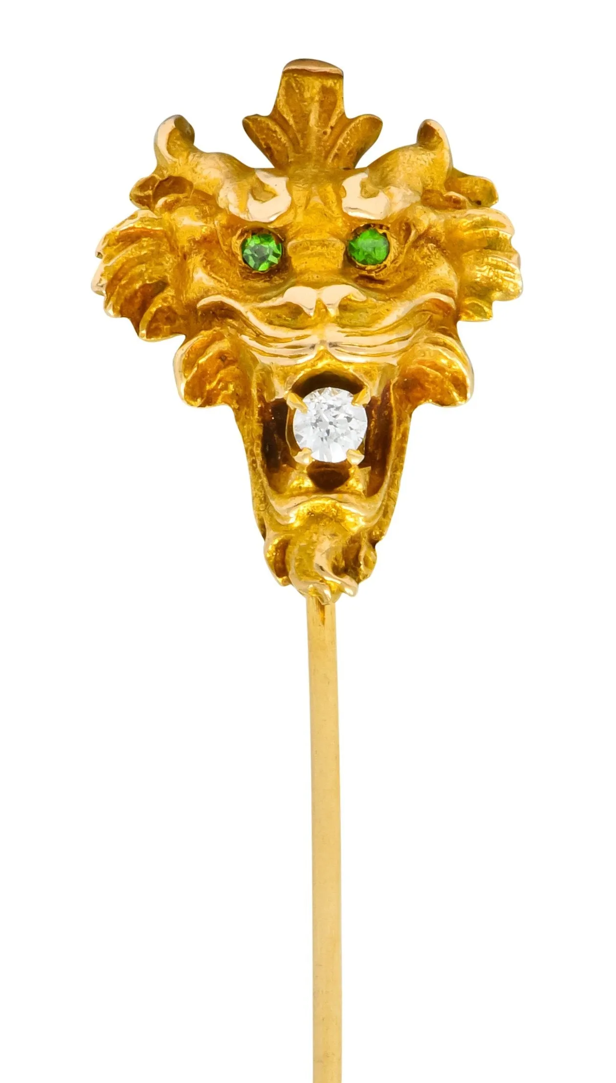 Wordley Alsopp & Bliss Diamond Demantoid Garnet 14 Karat Gold Tiger Stickpin