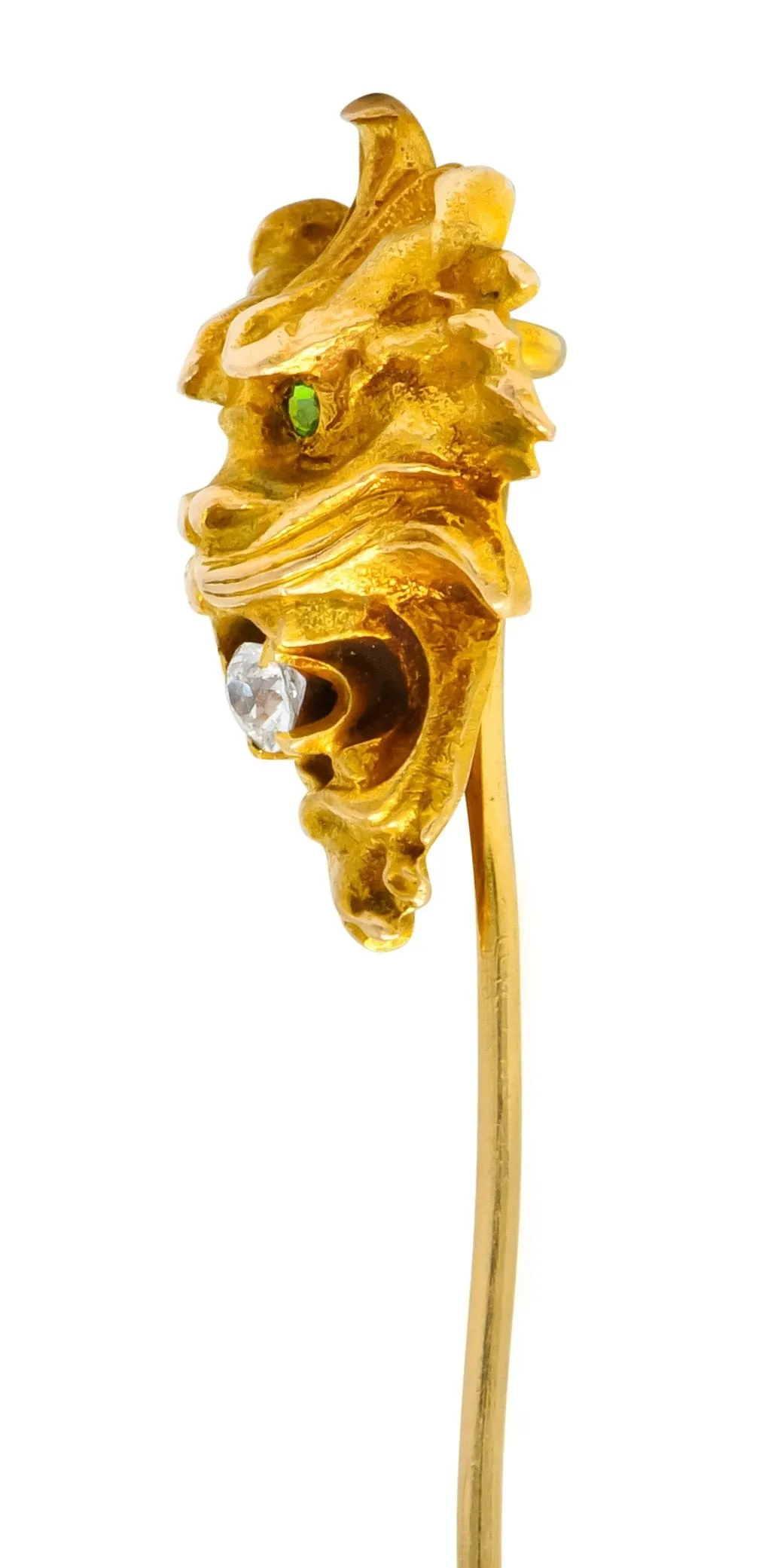 Wordley Alsopp & Bliss Diamond Demantoid Garnet 14 Karat Gold Tiger Stickpin