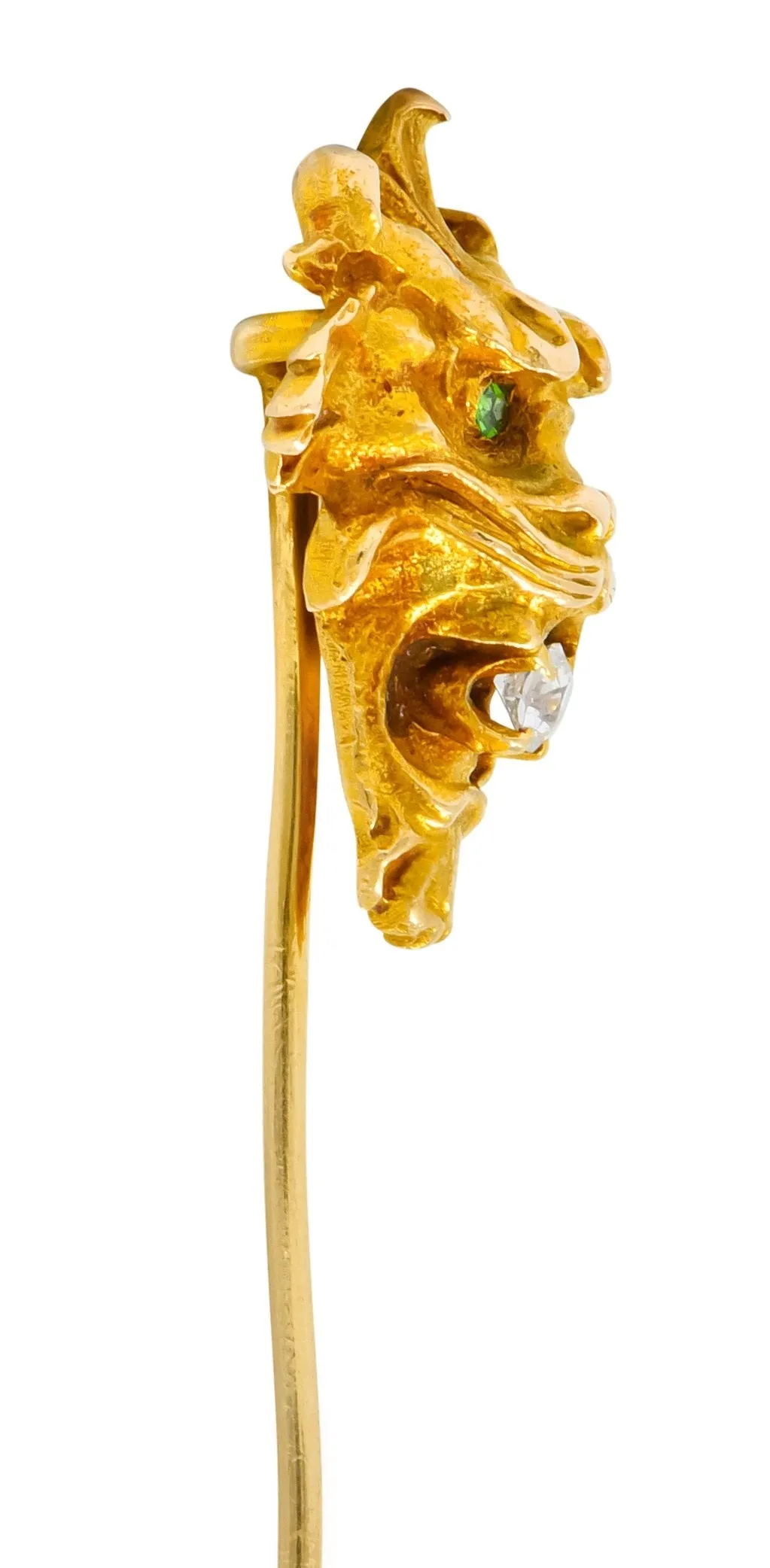 Wordley Alsopp & Bliss Diamond Demantoid Garnet 14 Karat Gold Tiger Stickpin