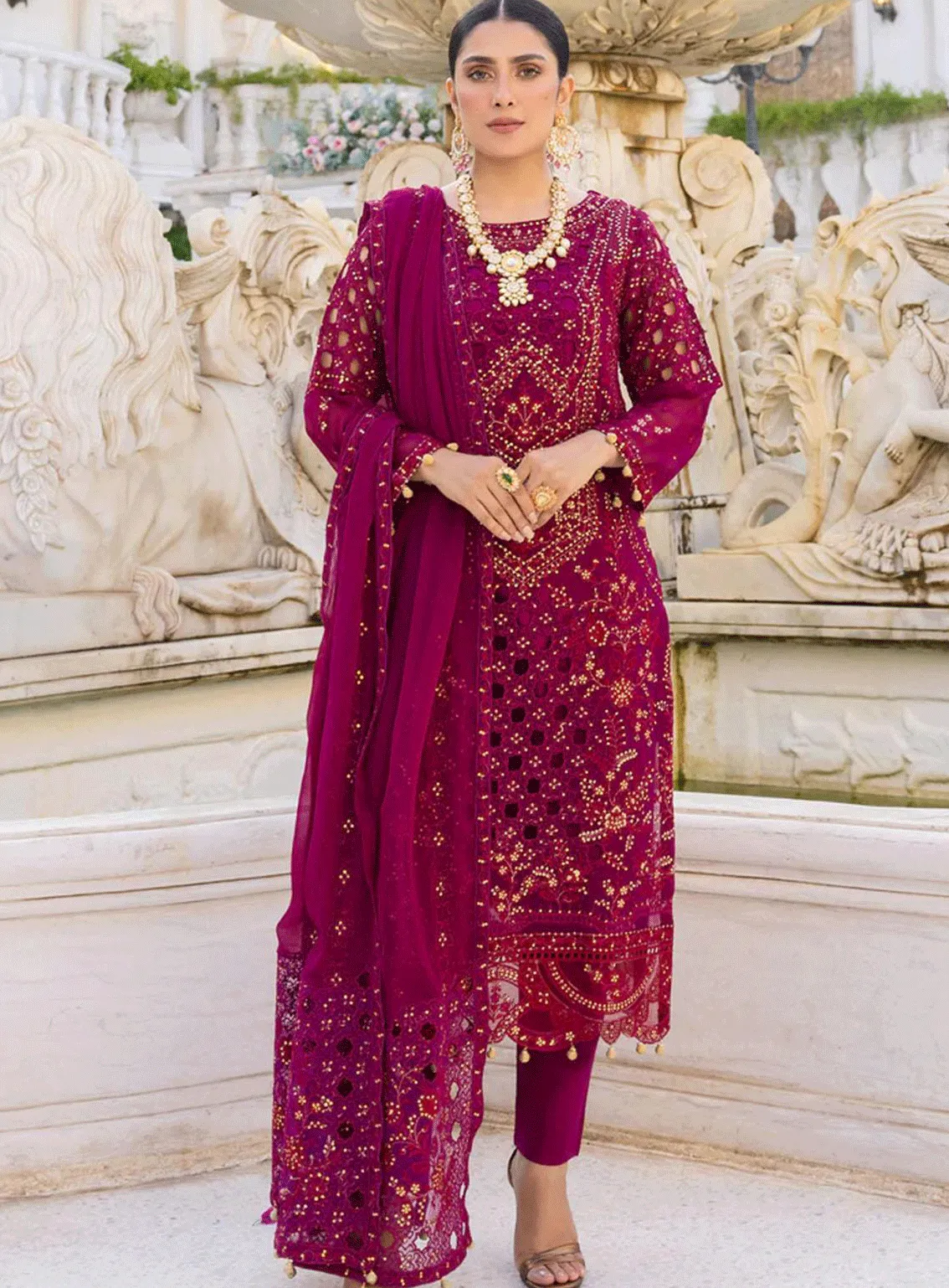 Zimal By Emaan Adeel Embroidered Chiffon Unstitched 3 Piece Suit - EA23ZF ZM-01 MUSHQ