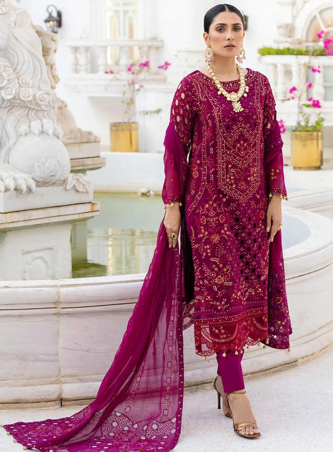 Zimal By Emaan Adeel Embroidered Chiffon Unstitched 3 Piece Suit - EA23ZF ZM-01 MUSHQ