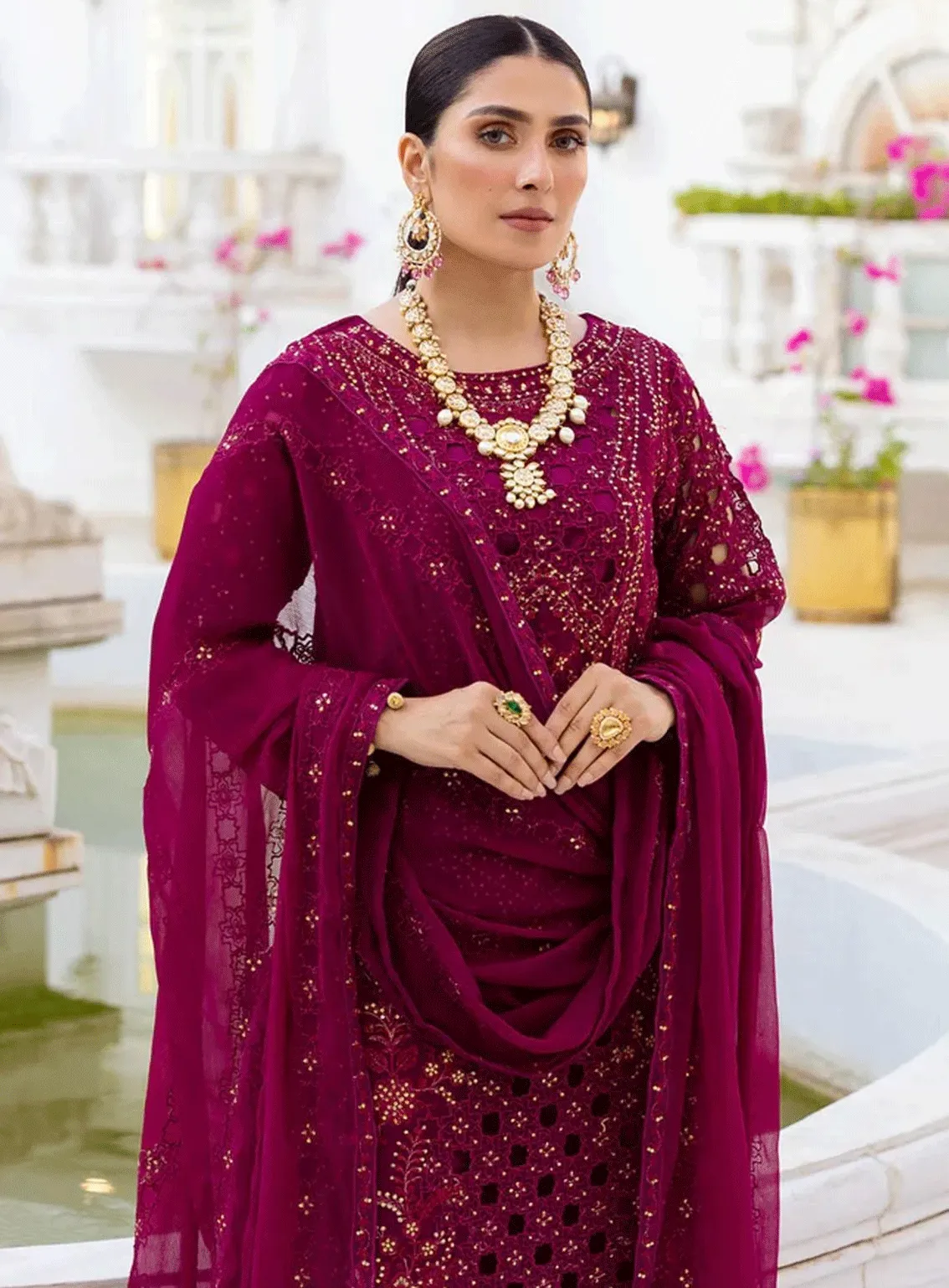 Zimal By Emaan Adeel Embroidered Chiffon Unstitched 3 Piece Suit - EA23ZF ZM-01 MUSHQ