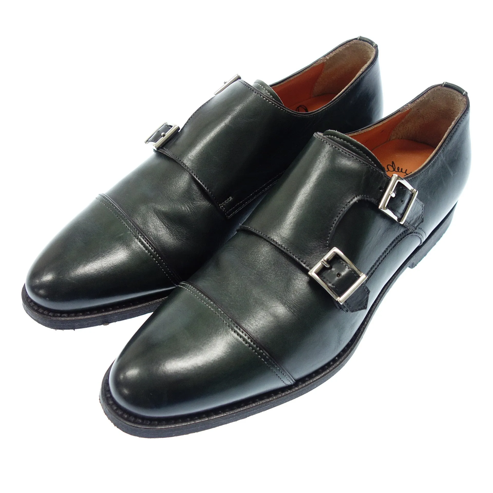 サントーニ ストレートチップ ダブルモンクストラップ 7749 メンズ 5 緑 santoni【AFC53】【中古】