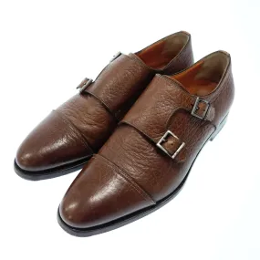 サントーニ ストレートチップ ダブルモンクストラップ シボ革 7749 メンズ 5 茶 santoni【AFC53】【中古】