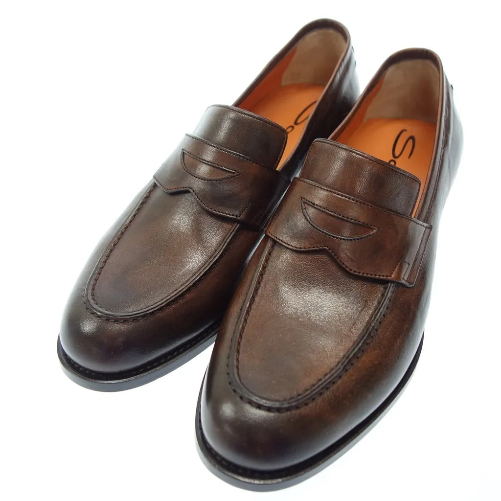 未使用◆サントーニ レザーシューズ コインローファー メンズ ブラウン サイズ5.5 Santoni【LA】